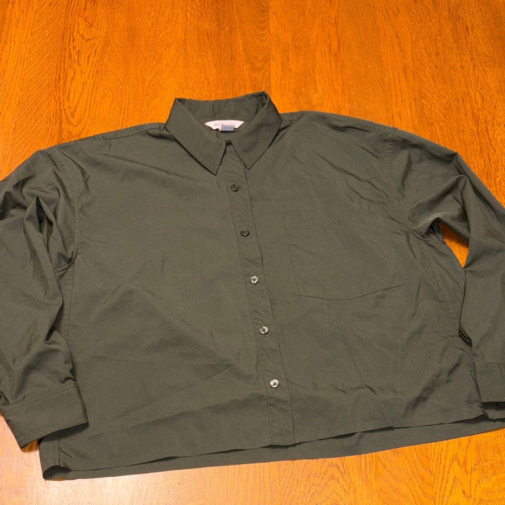 Athleta medium box button down Olive green Shirt - image 1